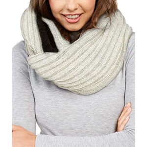 DKNY Womens Fleece-Lined Knit Infinity Scarf Beige Faux Fur One Size MSRP $58